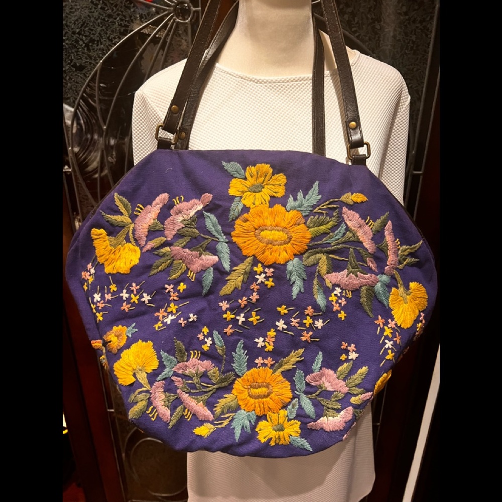 Anthropologie Purple Embroidered Flower Purse NWOT